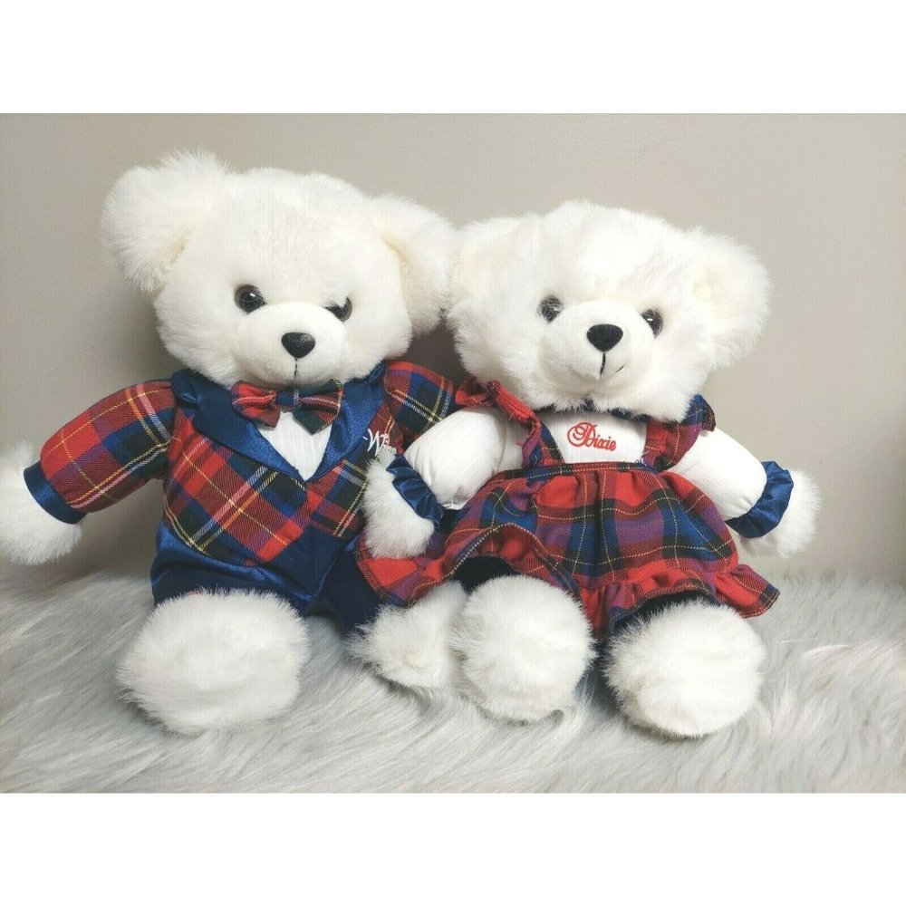 Dan Dee Winn & Dixie Teddy Bear Christmas Holiday Plush Lot of‎ 2